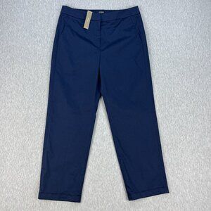 J.Crew Kate Pants Womens 10 Navy Blue Cuffed Straight Leg Lightweight Chino NEW